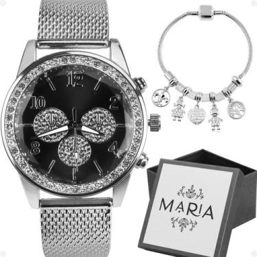 Imagem de relogio feminino prova dagua aço strass + pulseira social delicado red
