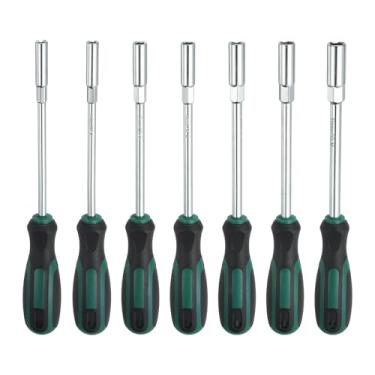 Imagem de HARFINGTON 7 peças de chave de porca métrica 5 mm/6 mm/7 mm/8 mm/9 mm/10 mm/11 mm CR-V ponta não magnética vazada soquete hexagonal com alça antiderrapante para reparo de automóvel, verde/preto