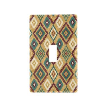 Imagem de Wassud Placa de cobertura para interruptor de luz, padrão asteca, capas de tomada decorativas, placa de parede para tomadas elétricas, interruptor único 11 x 6 cm