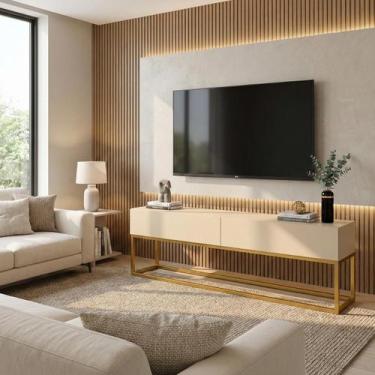 Imagem de Rack Eros 140cm Com Base Metálica Industrial Minimalista Com Gavetas C