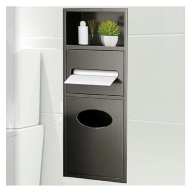 Imagem de Nicho de chuveiro de aço inoxidável | Rack de armazenamento embutido para banheiro | Suporte de papel higiênico e lata de lixo embutido | Design moderno para cozinha, sala de estar, quarto, hotel