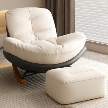 Imagem de Cadeira de balanço moderna com pernas de madeira maciça, cadeira de balanço sem braços, cadeira de balanço com acento de balanço, assento acolchoado com encosto alto, poltrona lateral confortável para