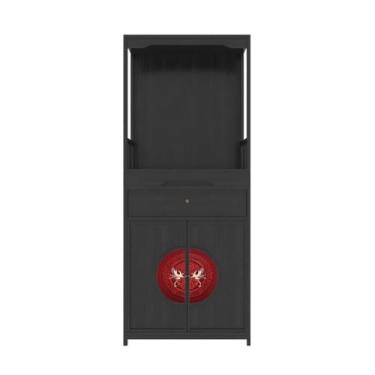 Imagem de Armário de oferta Shentai com porta dupla Mandir Home, estilo chinês, incenso de madeira zen, altar de santuário (preto)