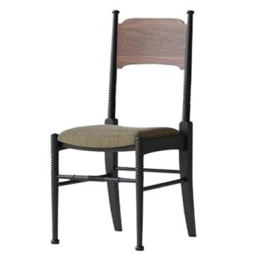 Imagem de CFGH6FDF Cadeiras de jantar de madeira estilo retrô rústico com almofada de assento de tecido estofado, encosto curvado alto, sala de jantar