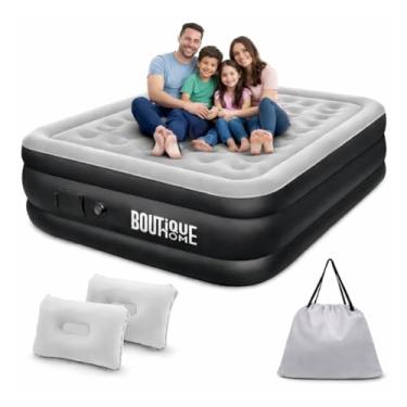 Imagem de Colchão Inflável Queen Casal Com Bomba Elétrica Recarregável Integrada PVC Flocado Resistente Suporta 300kg Com Travesseiros Ideal Para Camping Casa Viagem Conforto e Estabilidade