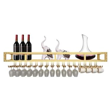 Imagem de Garrafa de vinho montada na parede – Suporte de taças de vinho estável com trilho Suporte de copo de vinho Rack de armazenamento de óculos de economia de espaço para cozinha, bar, pub