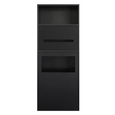 Imagem de Nicho de chuveiro embutido à prova d'água com lixeira embutida, prateleira de banheiro de aço inoxidável, alcova preta fosca para xampu e papel higiênico - 28 x 70 x 13,5 cm