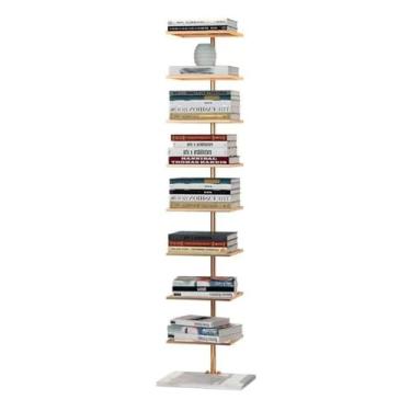 Imagem de Torre de livros de coluna metálica, 6/8 camadas tipo de piso invisível estante de canto suspensão de canto simples para sala de estar escritório em casa (cor: ouro, tamanho: 35 x 28 x 150 cm)