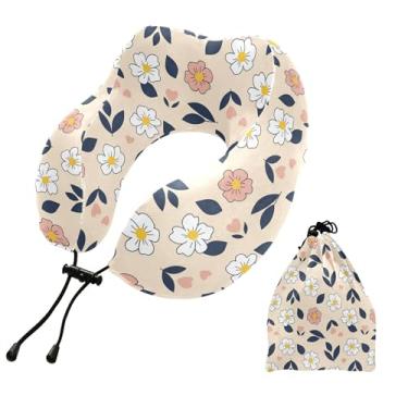 Imagem de Burbuja Almofada de pescoço de flores para viagem, almofada de viagem de espuma viscoelástica para suporte de cabeça de carro de avião dormindo, lavável na máquina e portátil