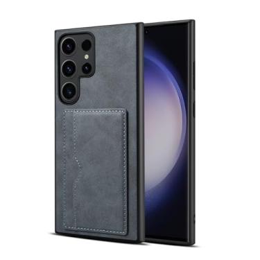 Imagem de ZHSHJI Capa para Samsung Galaxy S24 Ultra Slim Fit Vintage PU Leather Purse Back Case com suporte para cartão capa de telefone à prova de choque (cinza, S24 Ultra)