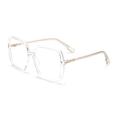 Imagem de BAODAREN Óculos De Grau Com Bloqueio Luz Azul, Armação Quadrada Grande, Antifadiga Ocular, Para Computador, Feminino/Masculino, L3000A (Transparente)