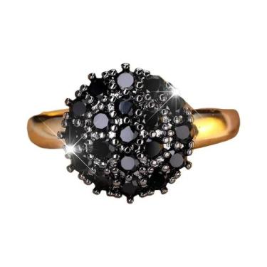 Imagem de Anel De Noivado Feminino Em Ouro Com Pedra De Zircônia Branca E Preta 