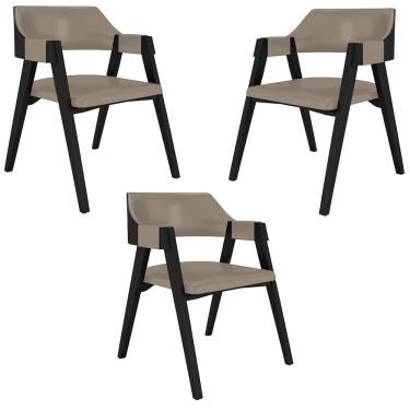 Imagem de Kit 3 Cadeiras Sala de Jantar e Jogos Carteados Madeira Maciça Poker PU Nude/Preto G42 - Gran Belo