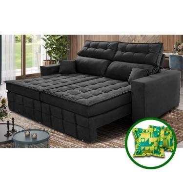 Imagem de Sofá Retrátil E Reclinável 2,20m Molas Ensacadas E Costura Tripla Cama Inbox Japão Velusoft Preto