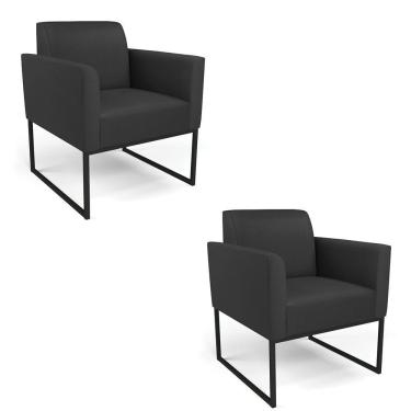 Imagem de Kit 2 Poltronas Base Industrial Preto Marisa Corino D03 - D\'rossi Cor Preto