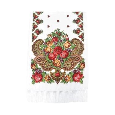Imagem de Lenço Estampado Floral Estilo Russo Feminino Retrô Com Franjas Xale Uc