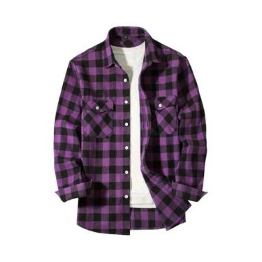 Imagem de Camisa Masculina De Flanela Xadrez Vermelha De Manga Longa, Moda Casua