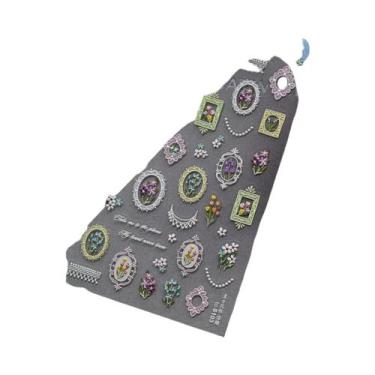 Imagem de Adesivo De Unha 5D Floral Preto E Branco Com Pétalas Douradas Transpar