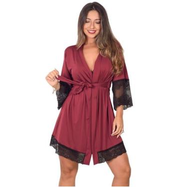 Imagem de Robe Sensual Microfibra e Renda Manga 3/4 Roupão de Banho - TJ Vip, Ru