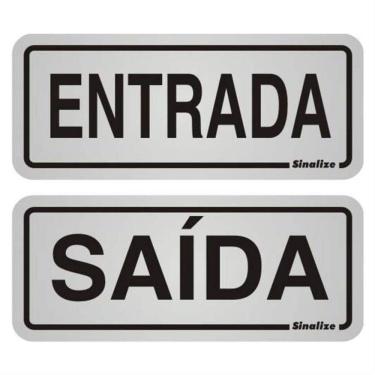 Imagem de 2 Placas De Alumínio Auto-adesiva 5x12cm Entrada / Saída - 900 Bd - Sinalize Placa Alum...