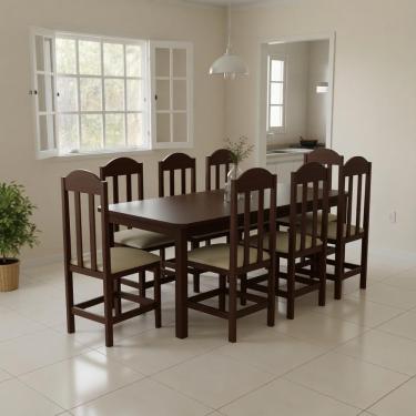Imagem de Conjunto De Jantar Mesa Com 8 Cadeiras Em Madeira Maciça