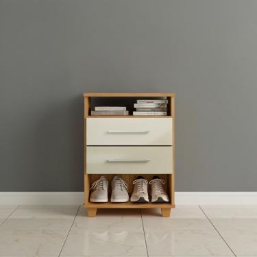 Imagem de Mini Cômoda Com Gavetas E 2 Nichos Multiuso Cedro Areia