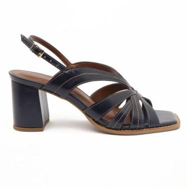 Imagem de Sandália Sapato Da Corte Salto Bloco Vira Pesponto, Marinho, 36