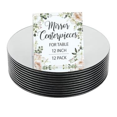 Imagem de Houseables Centros de mesa espelhados, espelhos redondos para centros de mesa, bandejas espelhadas, bandeja de prato de mesa redonda, círculo, carregador de vidro, casamento, peça central, pequena