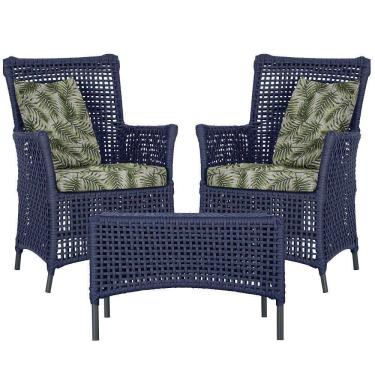 Imagem de 2 Poltronas 1 Mesa Igapó Em Alumínio Preta Corda Náutica E5 Azul