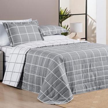 Imagem de Cobre Leito Casal Dupla Face Grid Micro Percal 200 Fios Austin 3 Pçs C