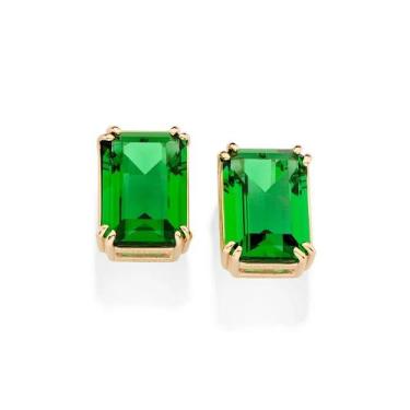 Imagem de Brincos rommanel feminino banhado ouro 18k solitário retangular 527419