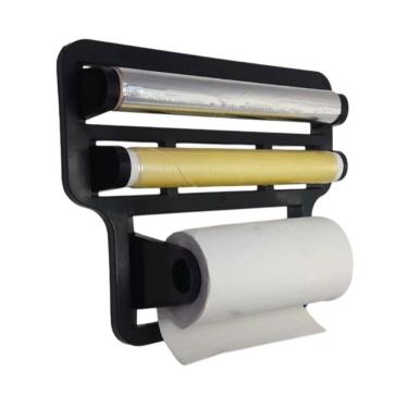 Imagem de Porta Papel Toalha Triplo Suporte para Rolos em Plástico PP com Ganchos para Cozinha Pr...