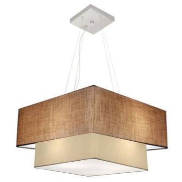 Imagem de Lustre Pendente Duplo MD-4066 com Cúpula em Tecido Quadrado Grande 25x50x35CM Palha Bege Vivare Brasil Iluminação