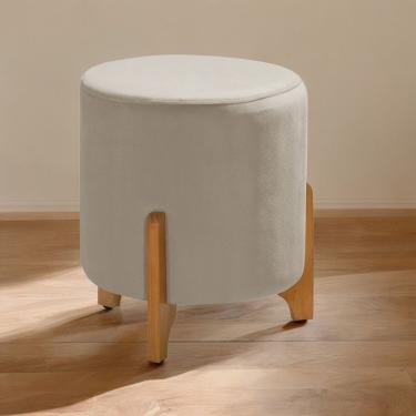 Imagem de Puff Luxor Redondo com Assento em Espuma e Estrutura Madeira Maciça Revestido em Veludo Bege