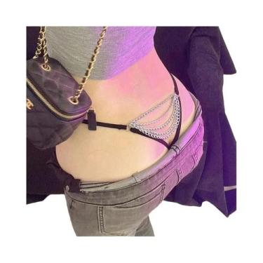 Imagem de Calcinha Sexy De Cintura Baixa Em Renda Com Detalhes Em Rede E Corrent