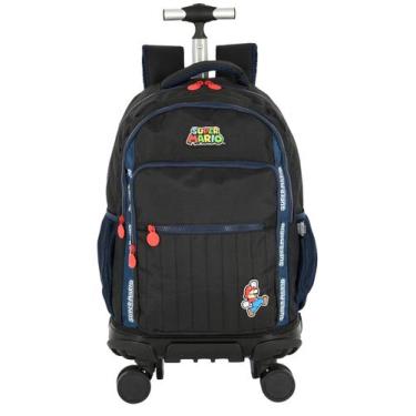 Imagem de Mochila Escolar Super Mario Bros Costas Rodas Luxo MC49912, Preto