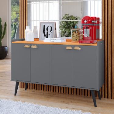 Imagem de Aparador Buffet Cantinho Café Sala Jantar Estar Cozinha 4 Portas Puxador Concha Prateleira Interna