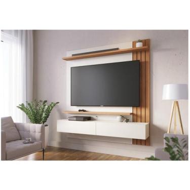 Imagem de Painel Home Suspenso com Detalhe Ripado para TV até 65' Juriti Off Whi