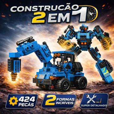 Imagem de Kit Escavadeira Robô 424 Peças Blocos De Montar Educativo Menino Entre