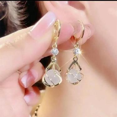 Imagem de Brinco Ouro 18K Banhado Zircônia Brilhante & Pingente Orgânico Perolad