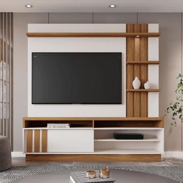 Imagem de Home para Tv 55 Home Mariana 180cm MDP MDF com Painel Ripado Prateleira Nichos Led Amên...