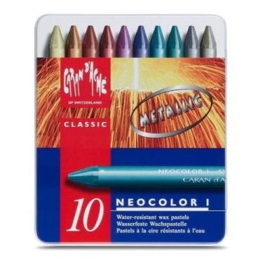 Imagem de Giz Oleoso Neocolor I 10 Cores Metálicas Caran Dache - Caran d'Ache