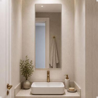Imagem de Espelho Lopazzi 70x30 Para Banheiro Pequeno Lavabo Apartamento Sem LED