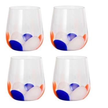 Imagem de Jogo 4 copos petala em vidro 480ml laranja/azul/branco - Fracalanza