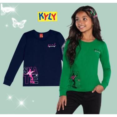 Imagem de Camiseta Infantil Feminino Manga Longa em Cotton Skatista Kyly, Verde 