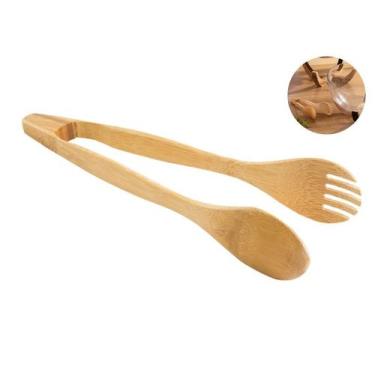 Imagem de Pinça Pegador Salada Buffet Multiuso Em Bambu Natural Grande Mesa Post