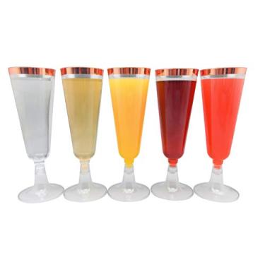 Imagem de Oojami Copos clássicos de plástico com glitter, 70 peças, vidro como champanhe, festas de casamento, brindes, taças de coquetel de festa (borda de ouro rosa)