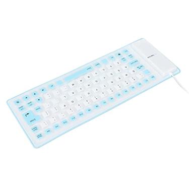 Imagem de Teclado de silicone dobrável, teclado de silicone leve e portátil com fio de silicone com design totalmente vedado Botão mudo para notebook de PC(azul)