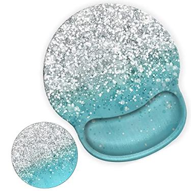 Imagem de Mouse pad ergonômico com suporte de pulso de gel para trabalho em casa, escritório, mouse pad confortável antiderrapante para facilitar a digitação e alívio da dor azul com glitter para jogos