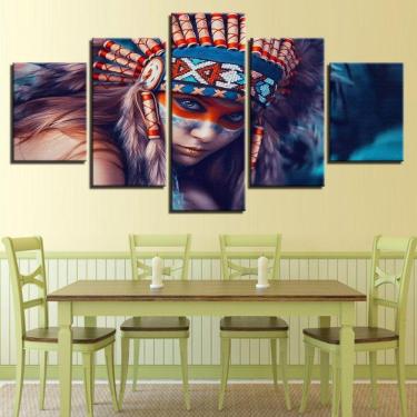 Imagem de Quadro Decorativo Menina-Indiana 5 peças 130x65 cm em tecido